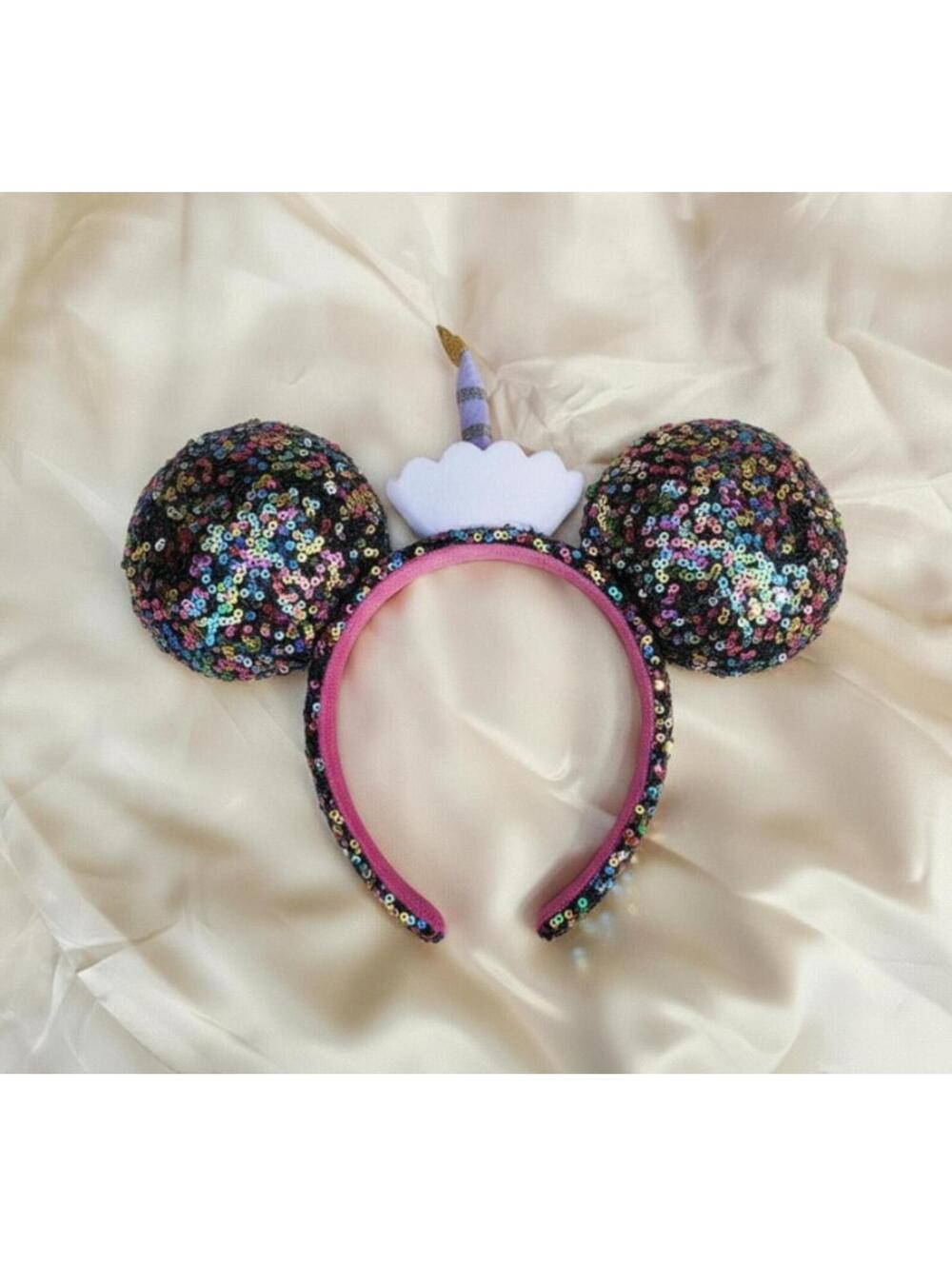 New Happy Birthday Minnie Ears Cupcake Candle Sequin Headband